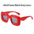 Y2K square oversized sunglasses with vibrant red frame and dark grey lenses for women - Red Frame Dark Grey Lens