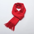 Solid bright red cashmere-feel scarf with fringes and twill weave texture - Red