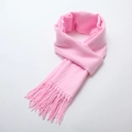 Pink cashmere scarf with diagonal weave texture and classic fringed tassel edges - Pink
