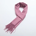 Solid dusky pink cashmere wool scarf with soft fringed ends and twill texture - Leather Red
