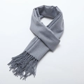Soft dusty blue cashmere-feel winter scarf featuring long decorative fringe detail - Medium Grey
