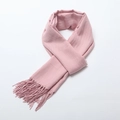 Sciarpa lunga in cashmere rosa tinta unita da donna con eleganti frange e trama twill - Rosa Baby