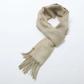 Solid light khaki cashmere scarf with diagonal weave and long fringe trim style - Light Khaki