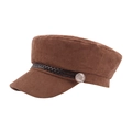Caramelbruine corduroy baret met zwarte gevlochten band en zilveren vintage metalen knoop - M (56-58cm) / koffiekleur