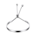 Brazalete ajustable de acero inoxidable plateado con cadena de caja y cuentas lisas - Color Acero