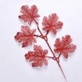 Glittery red hollow maple leaf branch decoration for Christmas tree ornaments - Red