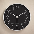 14-inch minimalist silent wall clock with black dial and 3D white numerals for living room - White Frame Black Dial