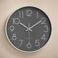 14 inch modern silent wall clock with dark grey dial and 3D white Arabic numerals - Gray with White Text