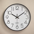 Reloj de pared silencioso de 30 cm con marco negro y números 3D en pared beige - 12 pulgadas/30cm / Negro