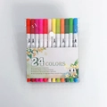 Detail van 24 kleuren markers met dubbele punt, penseel en fineliner in transparante tas - 24 Kleuren Dubbele Rij PVC Tas
