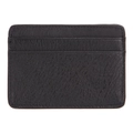 Minimalist black oil wax genuine leather card holder with premium grain texture - Black