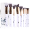 10-piece marble makeup brush set with rose gold accents and a matching storage tube - Cylinder Case / White