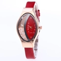 Detail view of the rose gold watch case with floating crystals and red quartz dial - Red