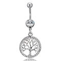 Piercing de nombril Arbre de Vie argenté avec strass brillants en acier inoxydable - Blanc