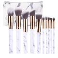 10-piece white marble makeup brush set with rose gold accents and matching zipper pouch - Zipper Bag / White