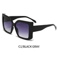 Occhiali da sole squadrati oversize neri da donna con lenti grigie sfumate - Montatura Nera Lente Grigia Sfumata