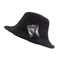 Winter fluffy bucket hat in black lamb wool featuring adjustable inner drawstring - Dark Blue