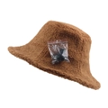 Dark brown faux fur bucket hat for women with DIY decorative accessory pack - Coffee