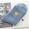 Light blue knit socks with yellow heart embroidery and thick warm terry texture - One Size / Blue