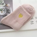 Soft pink knit crew socks with delicate gold heart embroidery on the ribbed cuff - One Size / Dusty Pink