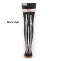 Halloween black over-knee socks with white skeleton bone print for cosplay costumes - One Size / Black (Skeleton Print)