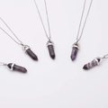 Set of five purple natural quartz point pendant necklaces with silver chains on white background - Pendant Without Chain / Purple Crystal