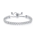 Close-up of adjustable silver tennis bracelet with brilliant-cut cubic zirconia stones - 4mm Round White Stone / Platinum