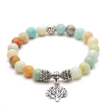 Amazonite yoga bead bracelet with Tree of Life charm and matte natural stones - Amazonite