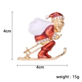 Skiing Santa Christmas brooch with red enamel and rhinestones on gold base, 4cm x 4cm - Santa with Gifts