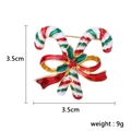 Christmas candy cane brooch with red bow and holly leaves in enamel finish - Single Bow Candy Cane