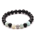 Bracciale da 8mm in pietra lavica nera con accenti azzurri e sfera in zirconi lucidi - Amazonite
