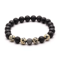 8mm lava stone and dalmatian jasper beaded bracelet with micro-pave zircon ball - Dalmatian Jasper