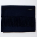 Deep blue cashmere scarf featuring dense fringe trim in a soft winter wrap design - Navy Blue