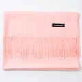 Pink cashmere-feel scarf with elegant fringes and branded label for winter - Light Pink