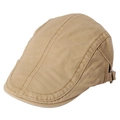 Classic khaki flat cap for men with decorative double stitching and metal buckle detail - Adjustable / Beige