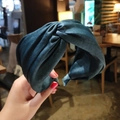 Cross-knot headband for women made of teal silk fabric with a shiny satin finish - Dark Green