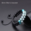 Detail of double-layer beaded bracelet with 8mm matte black beads and amazonite stones - 8mm Men's Style