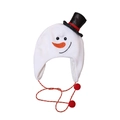 Winter snowman hat for kids and adults with white fleece and red ribbons - Long String Snowman Hat