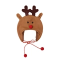 Plush Christmas reindeer hat in brown with red nose and decorative braided ties - Long String Reindeer Hat