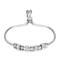 Pulsera ajustable de acero 304 con cuentas de cristal de 6mm y cadena de serpiente para mujer - Color Acero