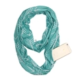 Teal infinity scarf with white arrow pattern featuring a hidden functional zipper pocket - Sky Blue with White Arrow