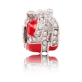 Détail d'une perle cadeau de Noël en émail rouge avec bordure argentée et zircons - Boîte Cadeau en émail Rouge