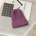 Violet ribbed knit beanie hat for children and adults made of warm thick yarn fabric - Purple