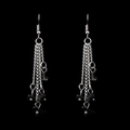 Detailed view of silver chain tassels with black natural stone beads on drop earrings - Black Crystal