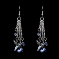 Detail of blue crystal stones on multi-layer silver tassel chain drop earrings - Lapis Lazuli
