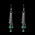 Detailed view of silver multi-layer chain earrings with natural turquoise stone chips - Amazonite