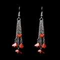 Detail of long silver tassel earrings featuring natural red crystal stone beads - Red Jasper