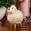 Minimalist wool felt sheep ornament with wooden legs, 12cm height Nordic style decor - White