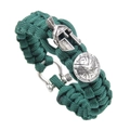 Pulsera de supervivencia en paracord verde con dijes de casco espartano y escudo - Verde Oscuro