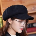 Classic black wool octagonal newsboy hat for women with a stylish brim and casual fit - One Size / Black